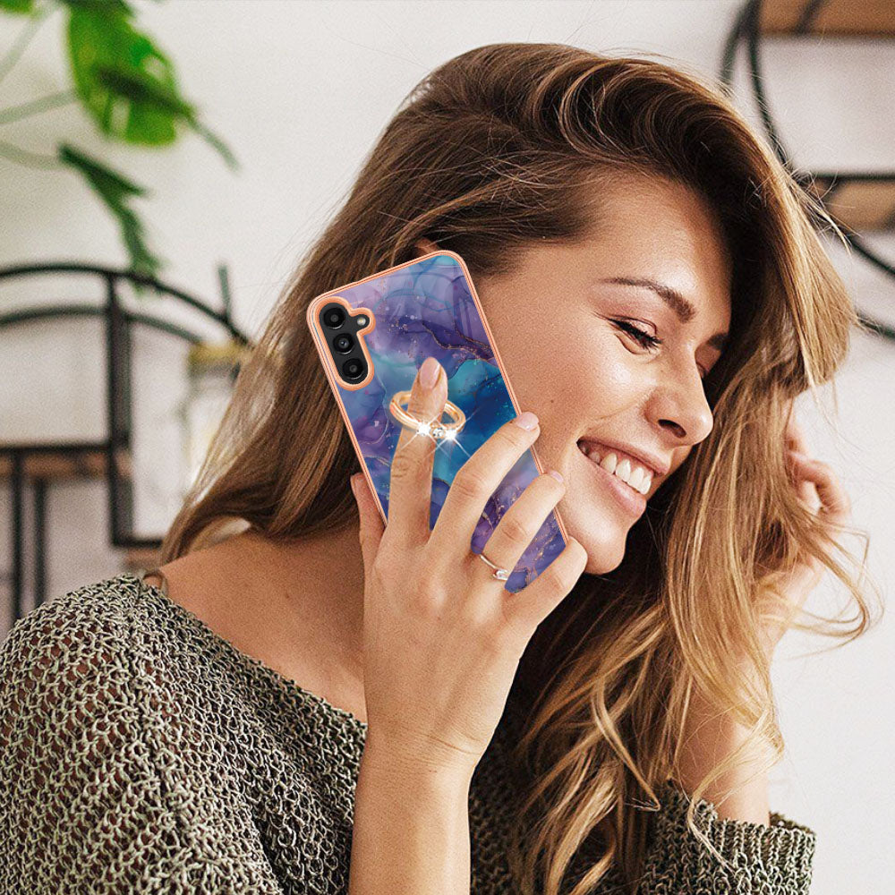 YB IMD Series-17 Style-E For Samsung Galaxy A55 5G Case 2.0mm TPU Marble Phone Cover with Ring Holder - Purple YB IMD Series-17 Style-E For Samsung Galaxy A55 5G Case 2.0mm TPU Marble Phone Cover with Ring Holder - Purple